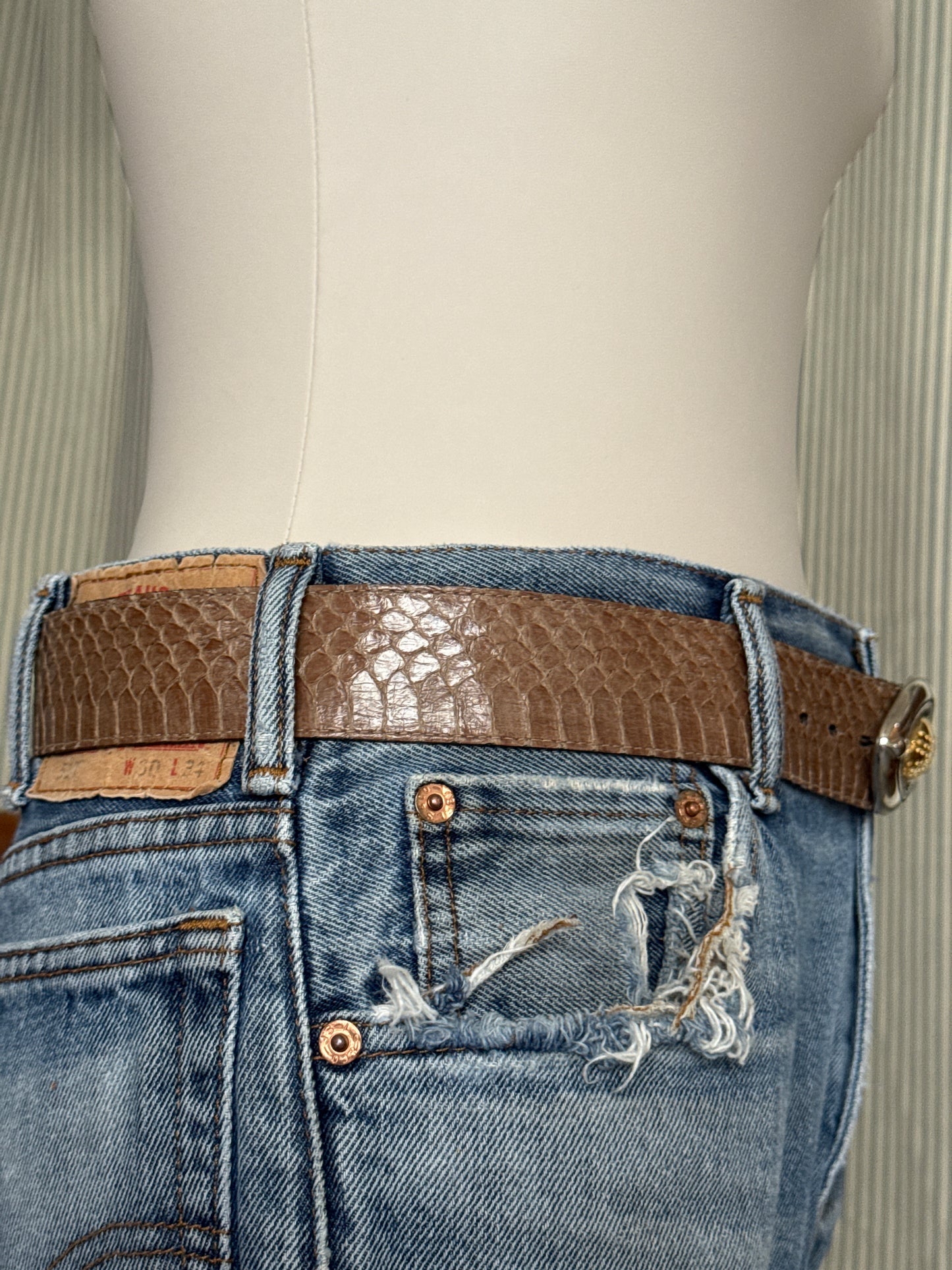 Snakeskin Belt with Silver + Gold Buckle