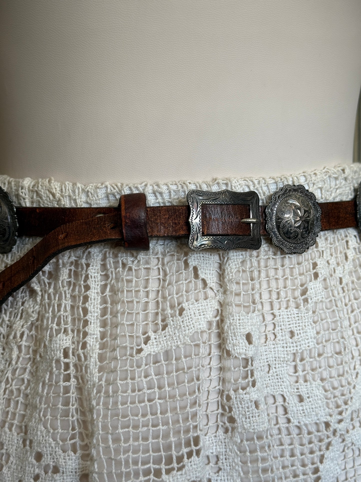 Brown Leather Belt with Silver