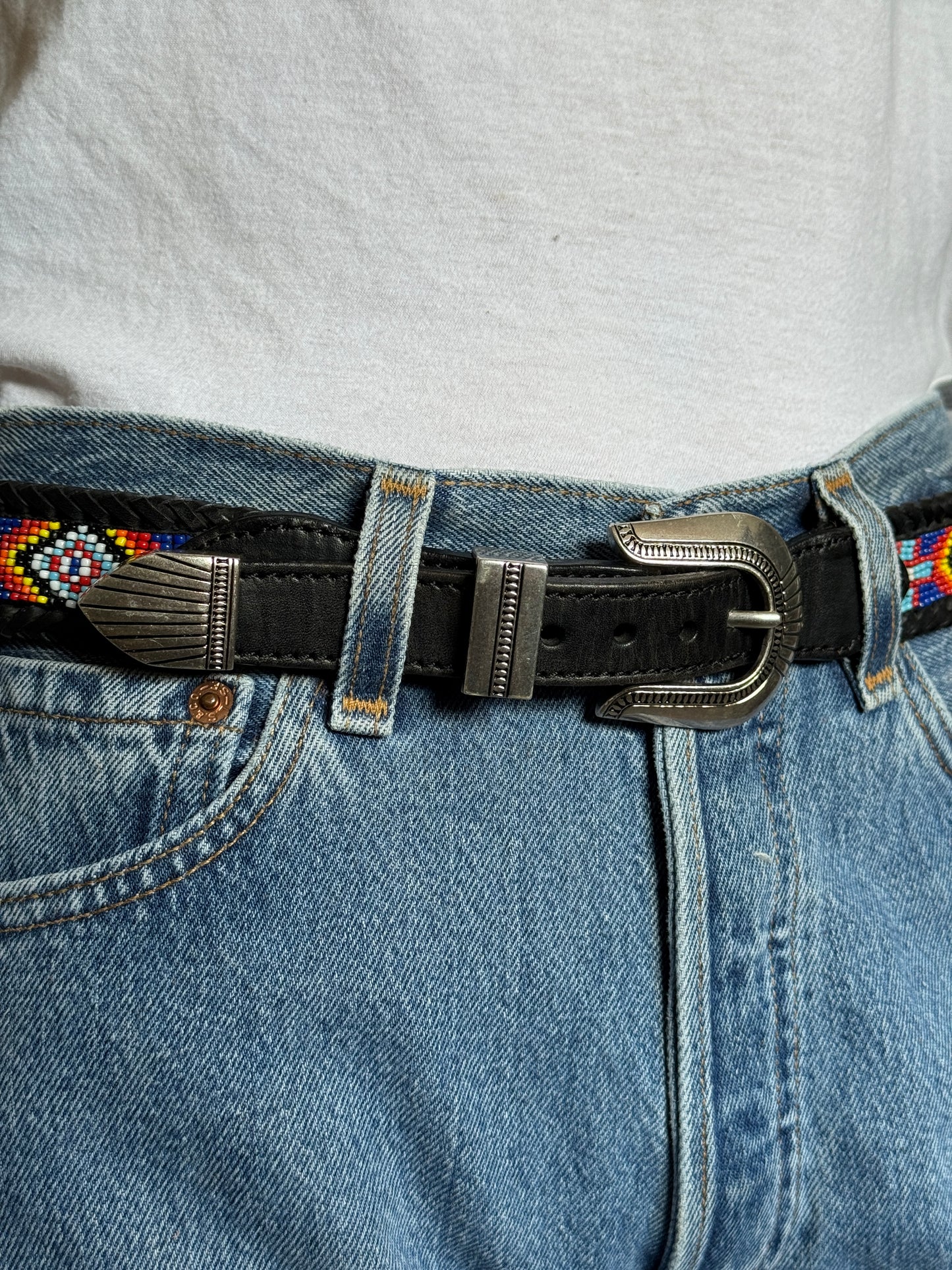 Black Beaded Leather Belt