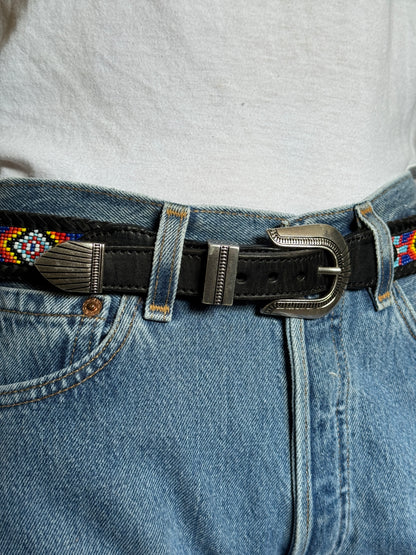 Black Beaded Leather Belt