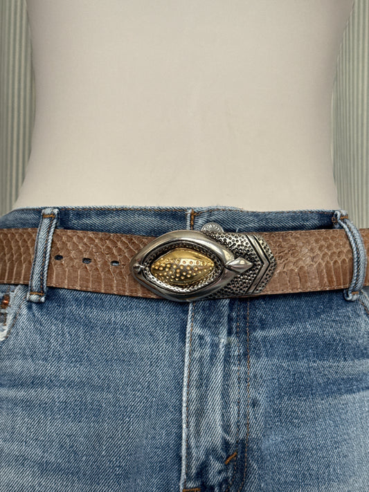 Snakeskin Belt with Silver + Gold Buckle