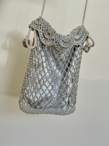 Drawstring Silver Beaded Bag