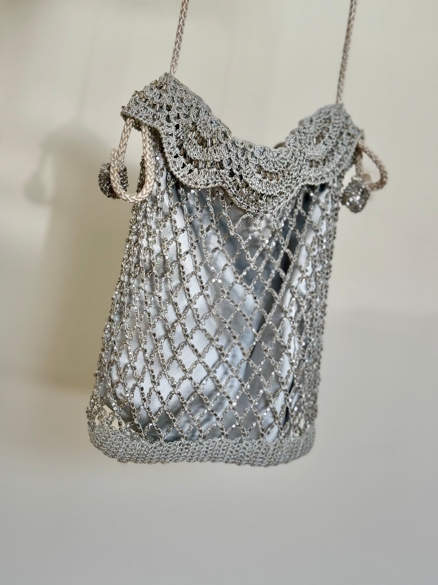 Drawstring Silver Beaded Bag